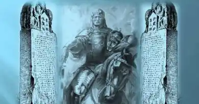 Каменная стелла в честь Культегина – памятник древнетюркской письменности (использована картина Досбола Касымова)   